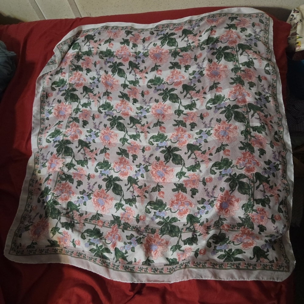 Womens Scarf Floral Pink Lavender Flowers Unique Classic Feminine 30 Inch